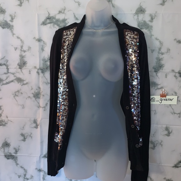 RARE M PINK SEQUIN BOYFRIEND CARDIGAN SWEATER - Picture 10 of 16